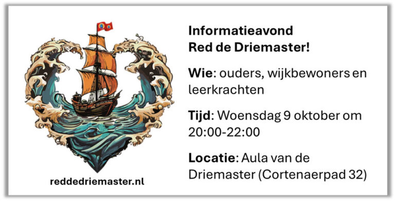 Red de Driemaster info avond Woensdag 9 oktober om 20:00 uur